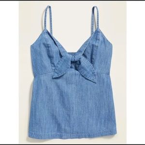 Chambray tie-front tank